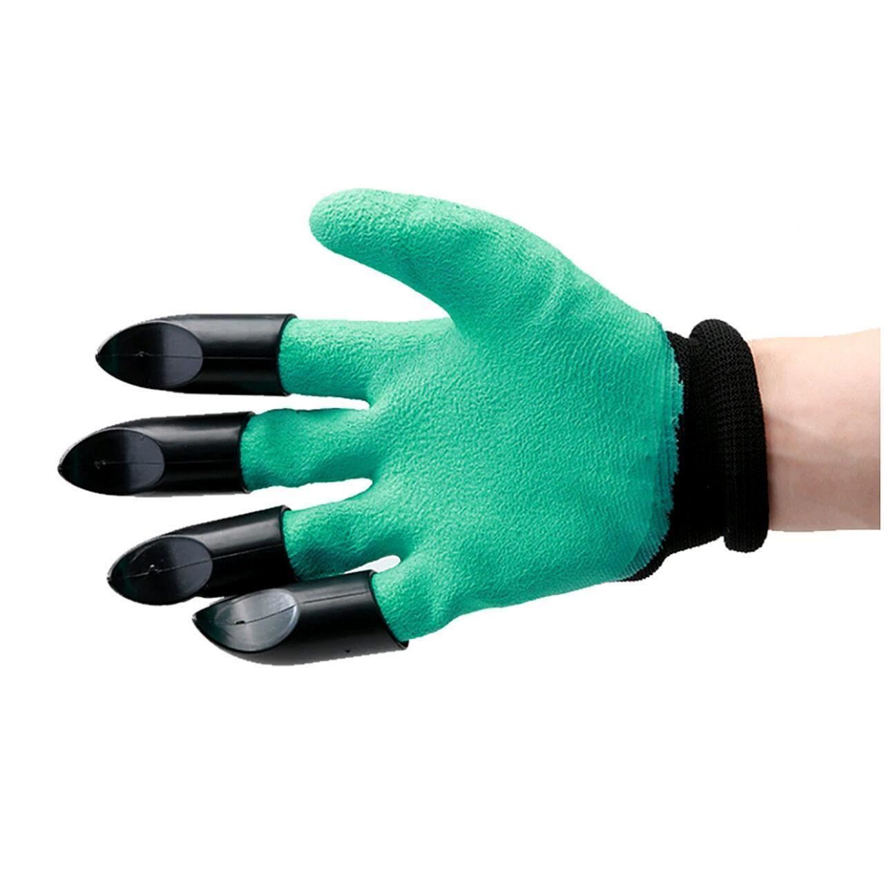 Manusi gradina cu 4 gheare, poliester, latex si ABS, negru si verde, marimea 10