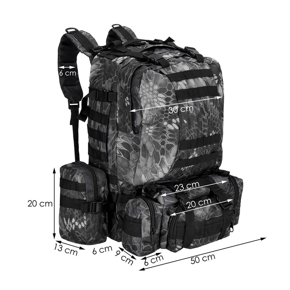 Ghiozdan/rucsac turistic, Springos, model Survival, 4 in 1, impermeabil, 50 L, camuflaj, gri, 50x40x50 cm