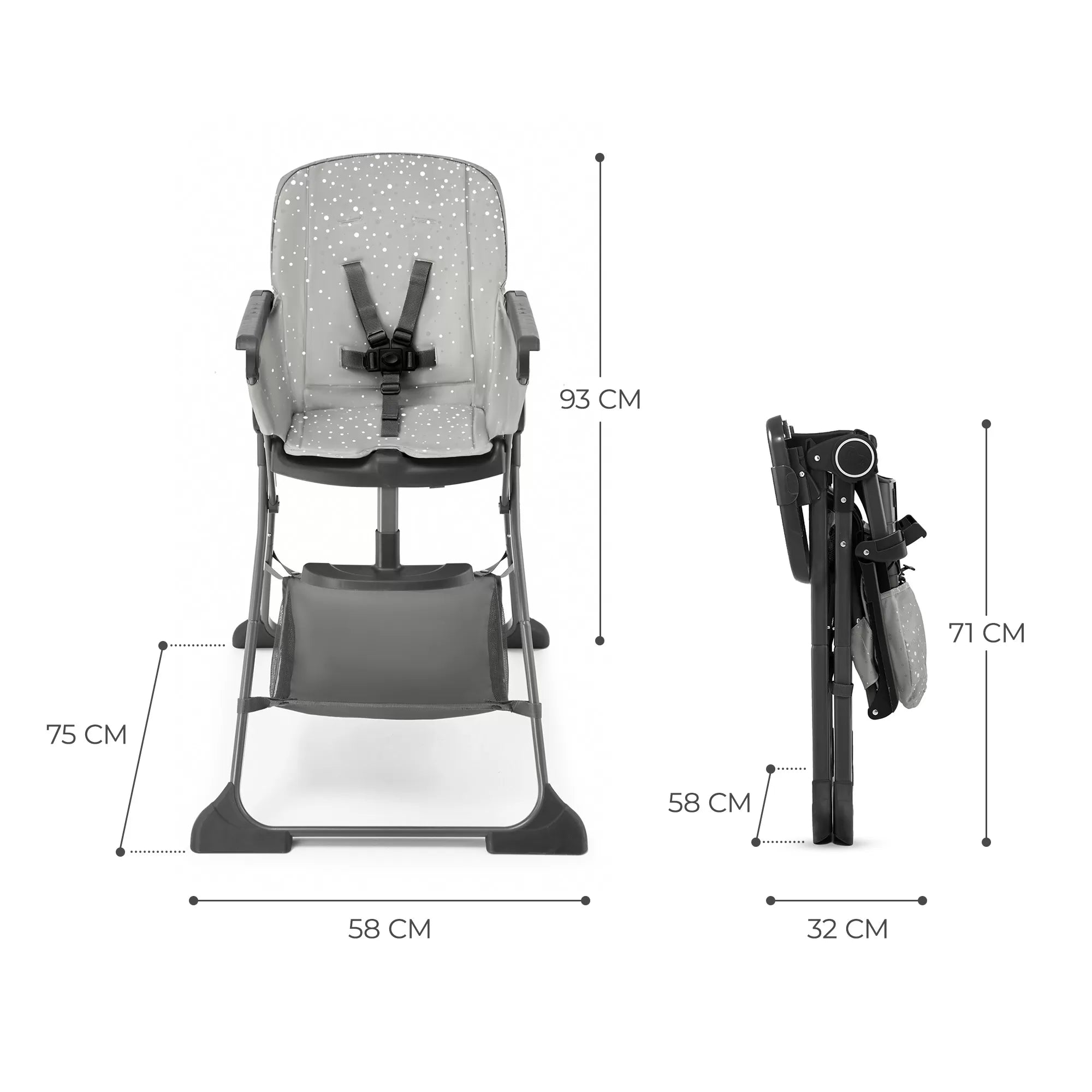 Scaun de masa kinderkraft foldee, pliabil, grey