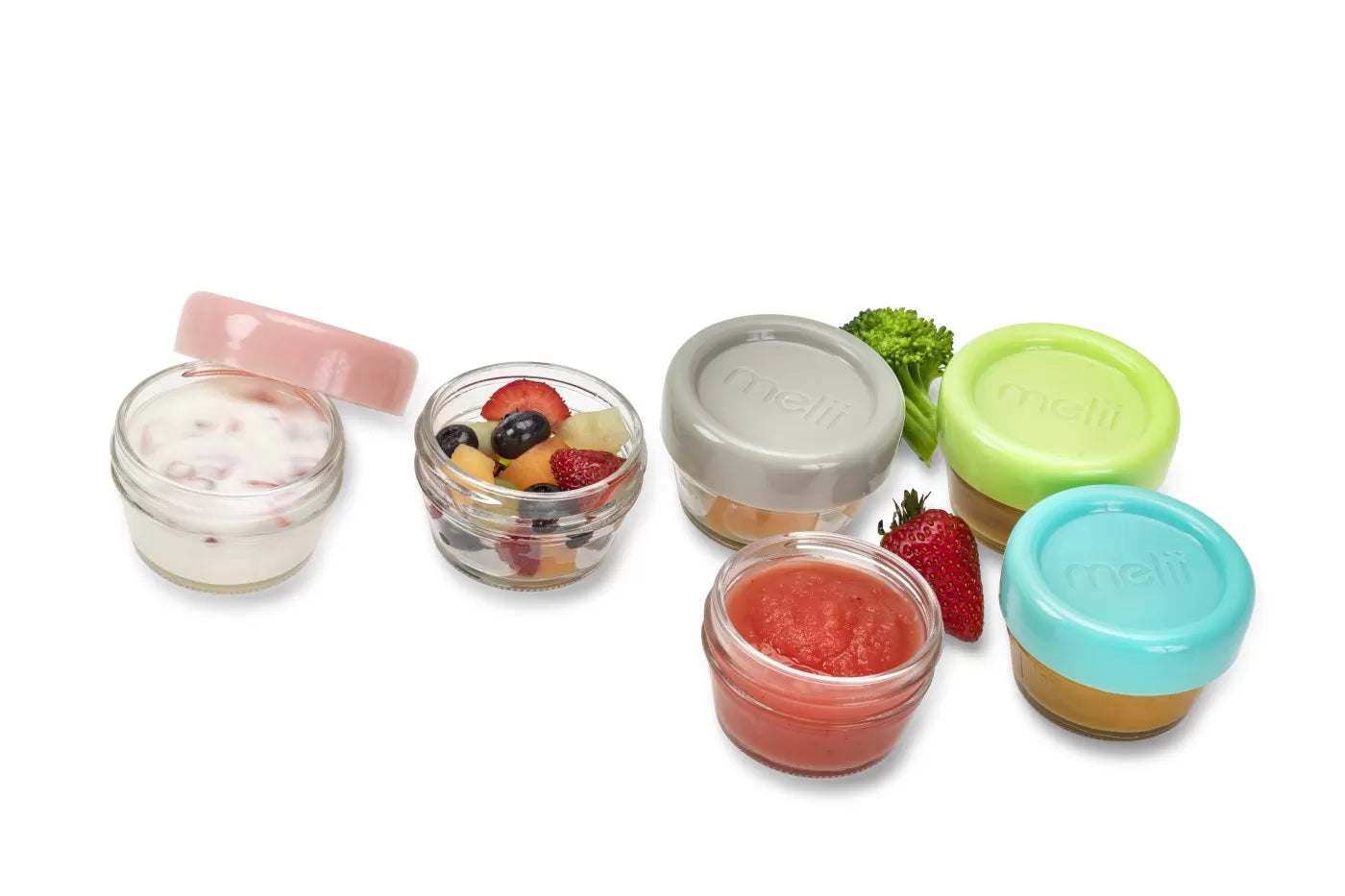 6 db-os üveg bébiétel-tároló készlet, melii, 59 ml