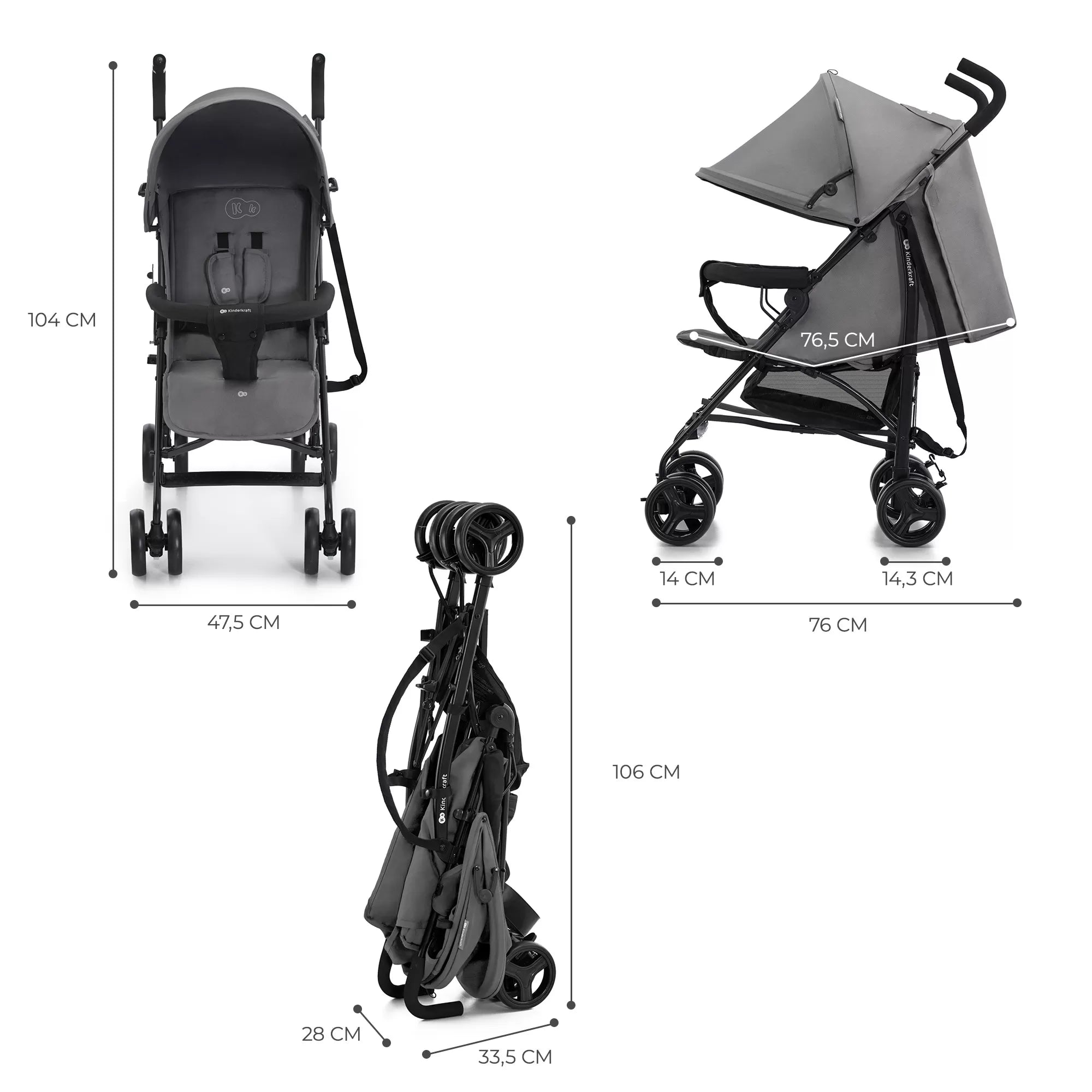Carucior sport kinderkraft tik, tip umbrela, stone grey