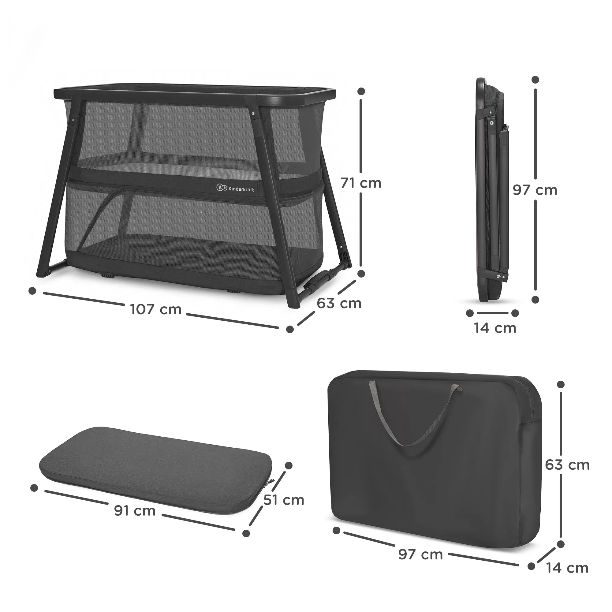 Patut de calatorie kinderkraft sofi plus, 4 in 1, grey
