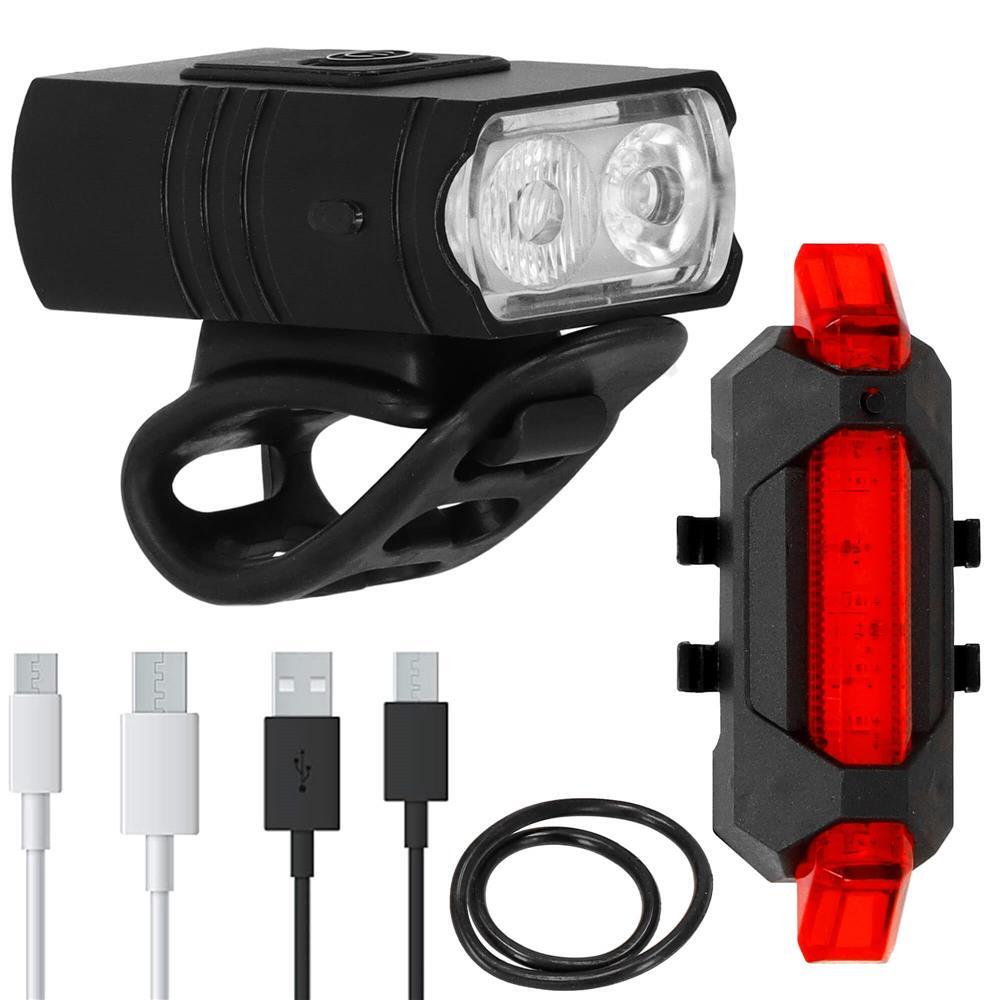 Set stop si far pentru bicicleta, Springos, LED, 6/4 moduri iluminare, aluminiu si plastic, incarcare USB, 6.5x3.5x2.5 cm