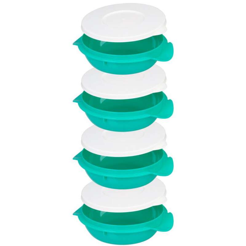 Ételtároló edény, műanyag, szivárgásmentes, zöld, 4 rekesszel, 4x1 L, 22,4x20,5x29,5 cm, MagicHome