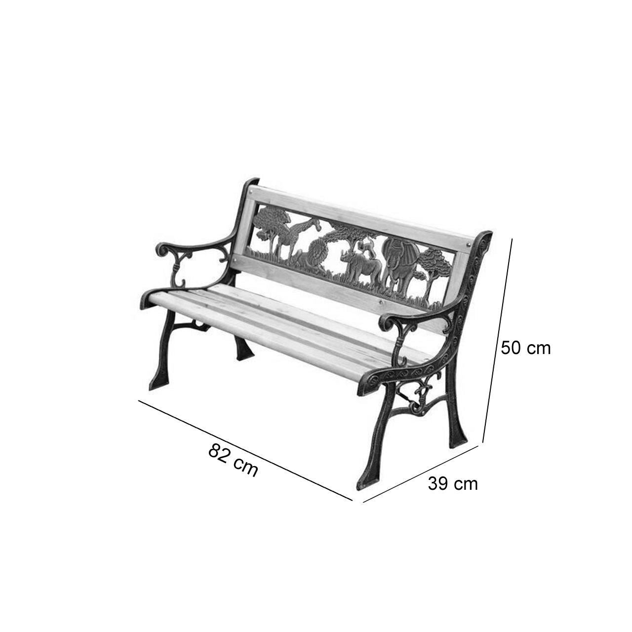 Banca de gradina, pentru copii, lemn, structura metal, 82x39x50 cm, Jumanji