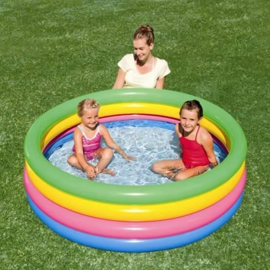 Piscina gonflabila pentru copii, rotunda, curcubeu, 157x46 cm, Bestway Rainbow