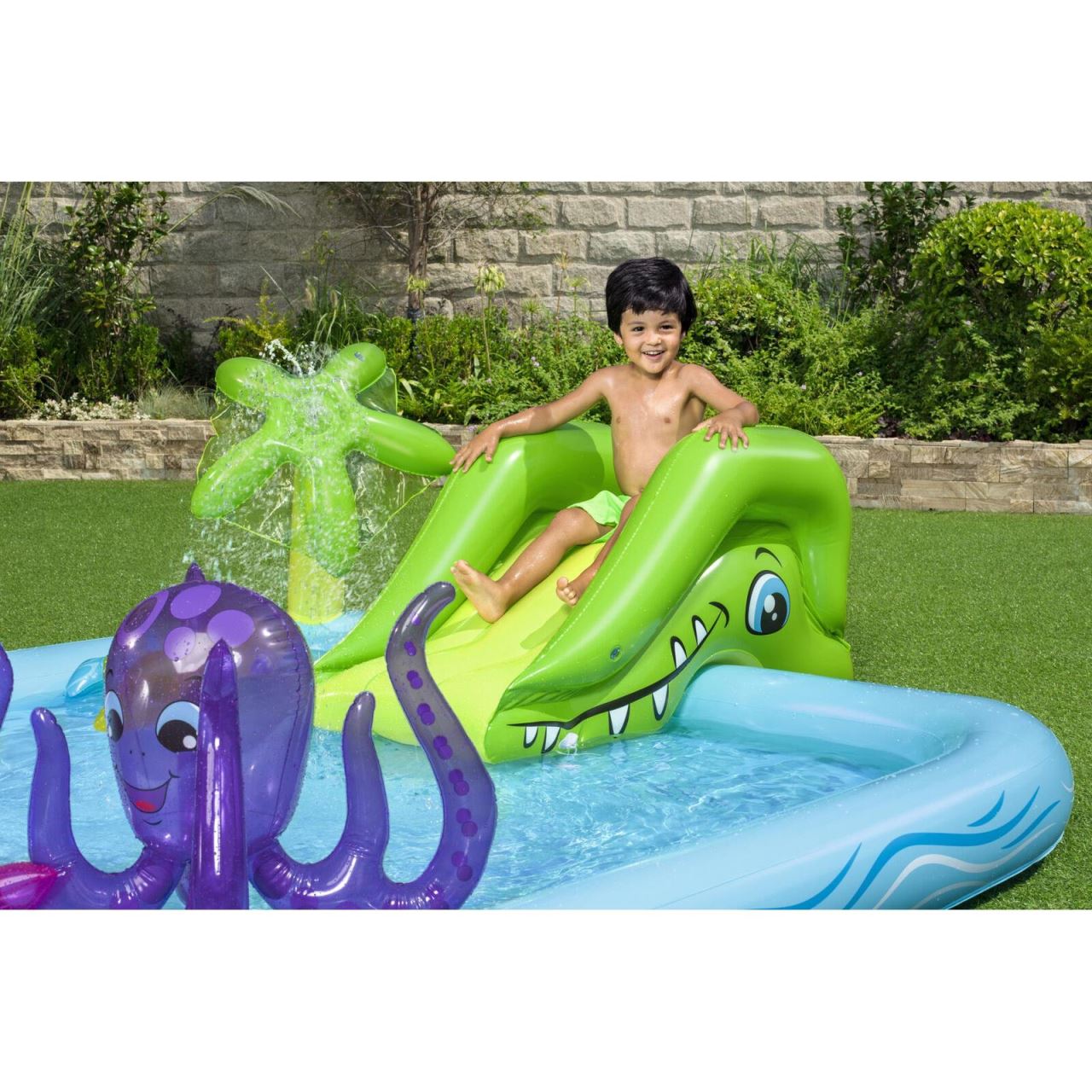 Piscina gonflabila pentru copii, de joaca, cu tobogan, 239x206x86 cm, Bestway Fantastic Aquarium