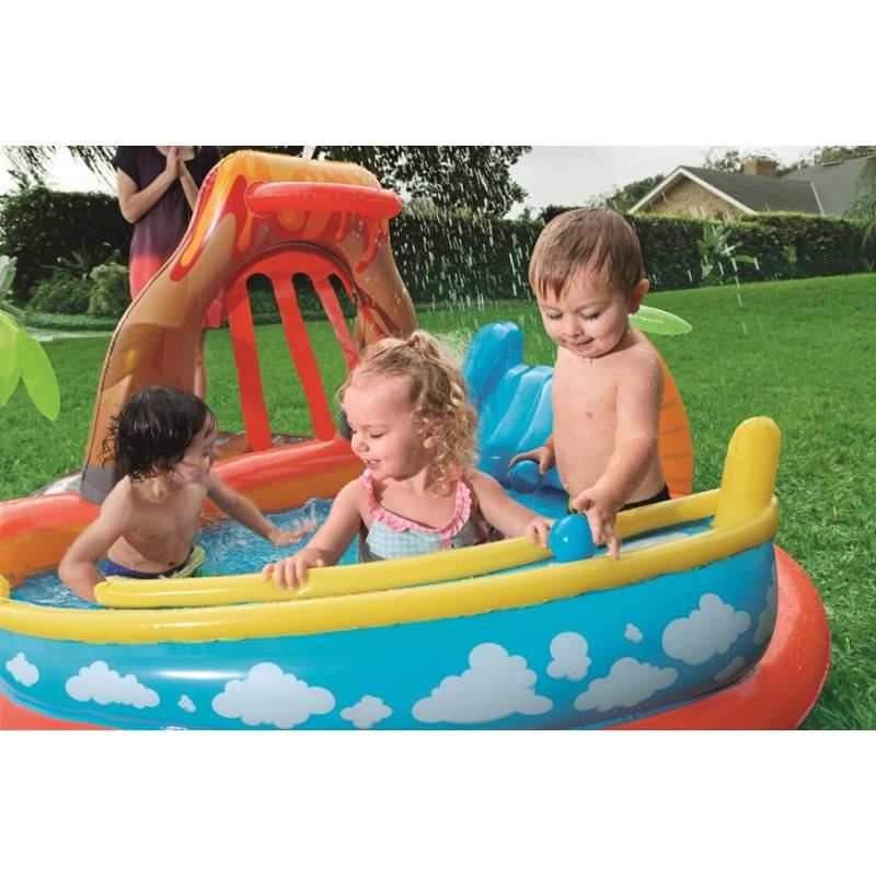 Felfújható gyerekmedence csúszdával, 265x265x104 cm, Bestway Laguna Lava