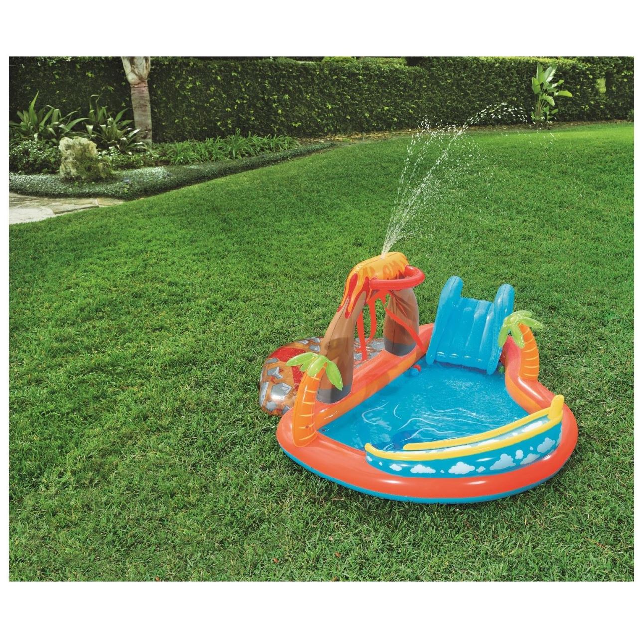 Felfújható gyerekmedence csúszdával, 265x265x104 cm, Bestway Laguna Lava