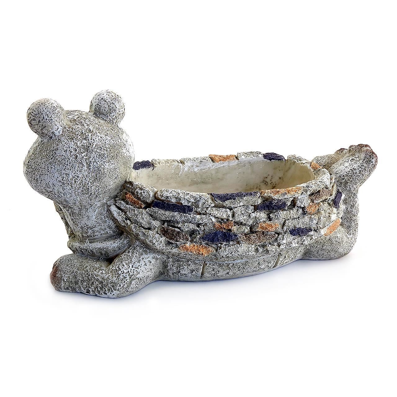 Kerti dekoráció, kerámia, béka cseréppel, 35x16x17 cm