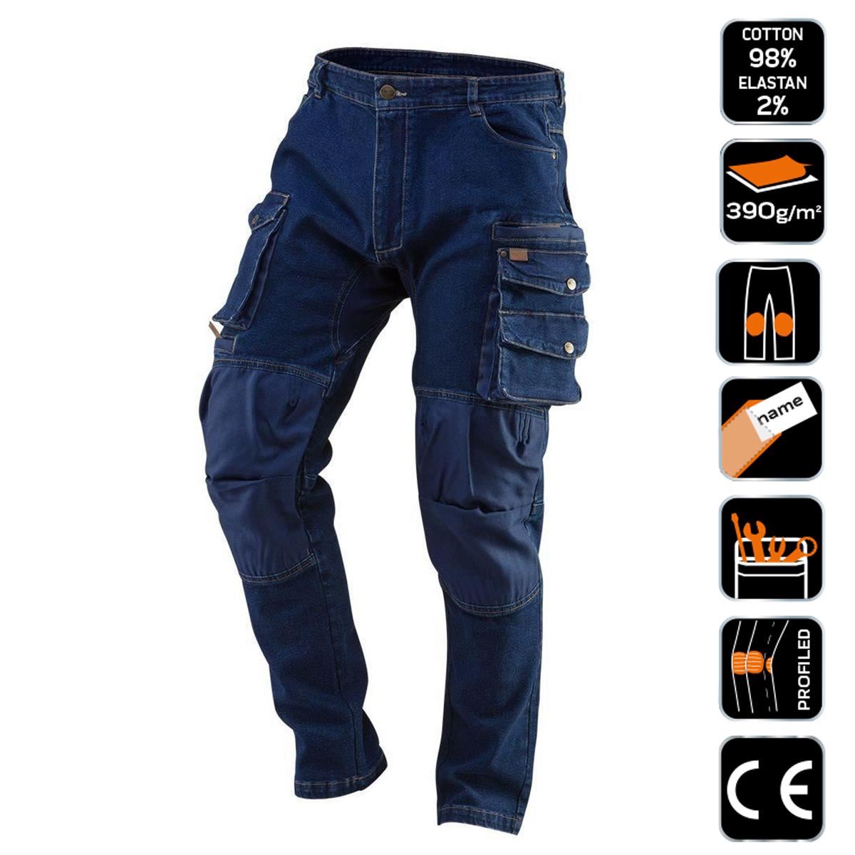 Farmer stílusú munkanadrág térderősítéssel, farmer modell, XXL/56 méret, NEO