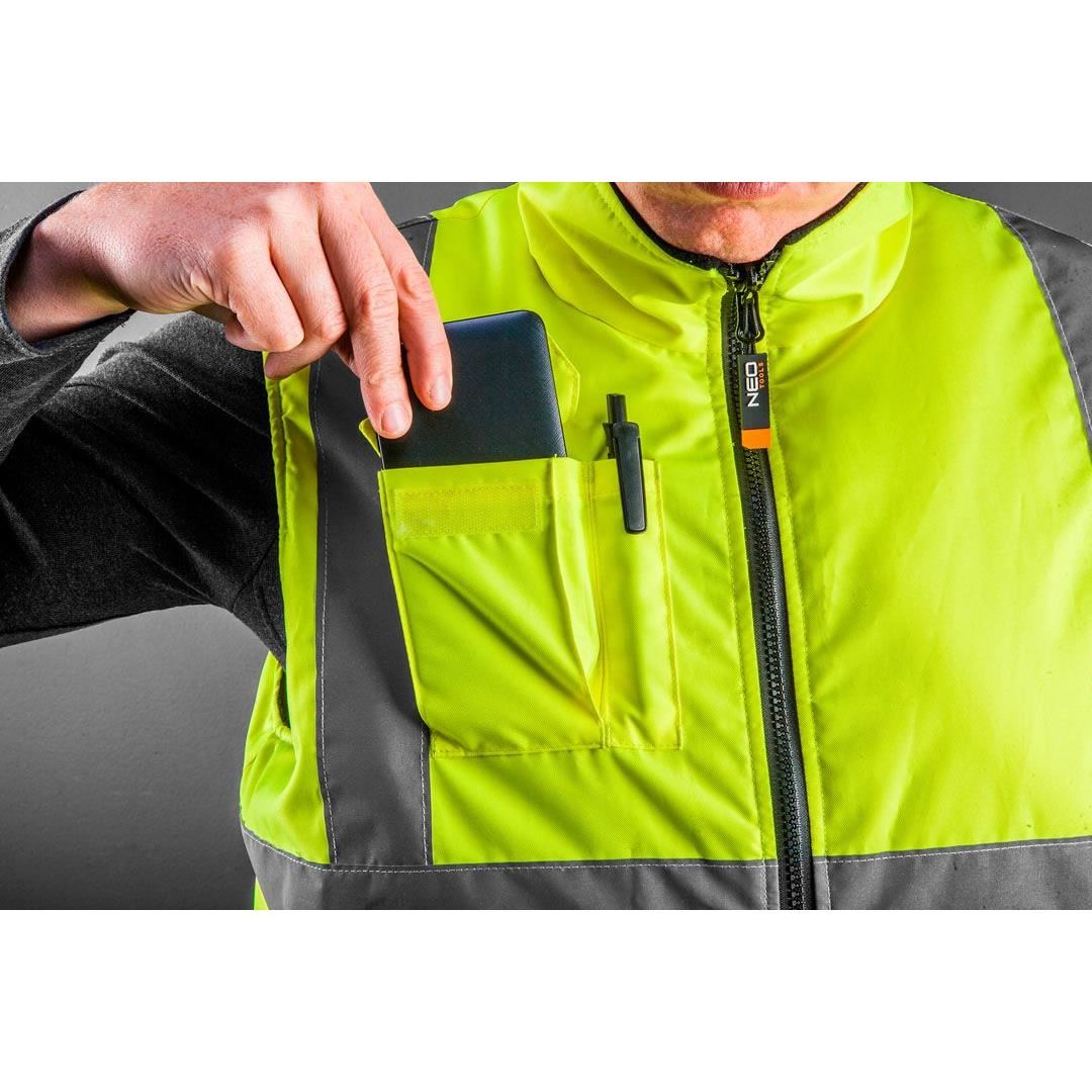 Kétoldalas fényvisszaverő munkamellény, sárga/fekete, XXL/58. sz., Neo Tools, 81-520-XXL