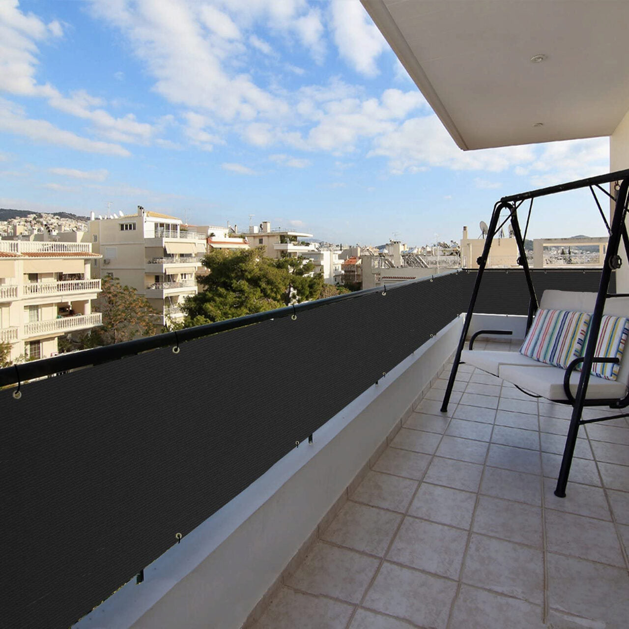 Paravan pentru balcon, terasa, gard, UV, 800 g/m2, maro, negru, 3x0.9 m