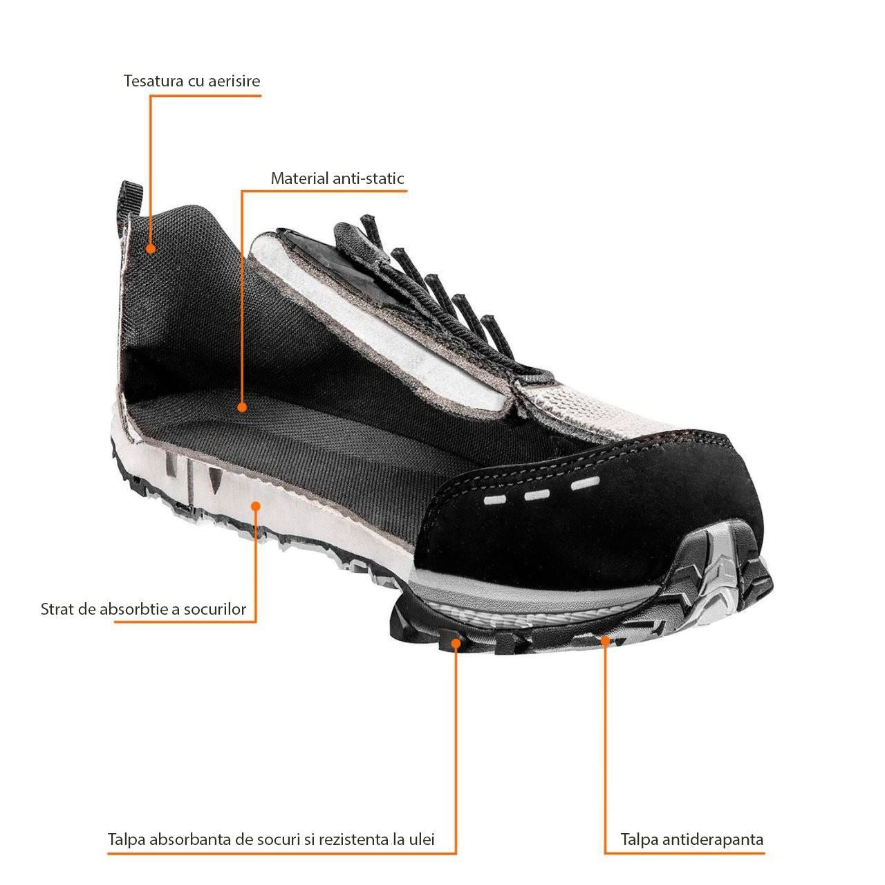 Pantofi de lucru fara elemente metalice, O1, SRA, marimea 42, NEO