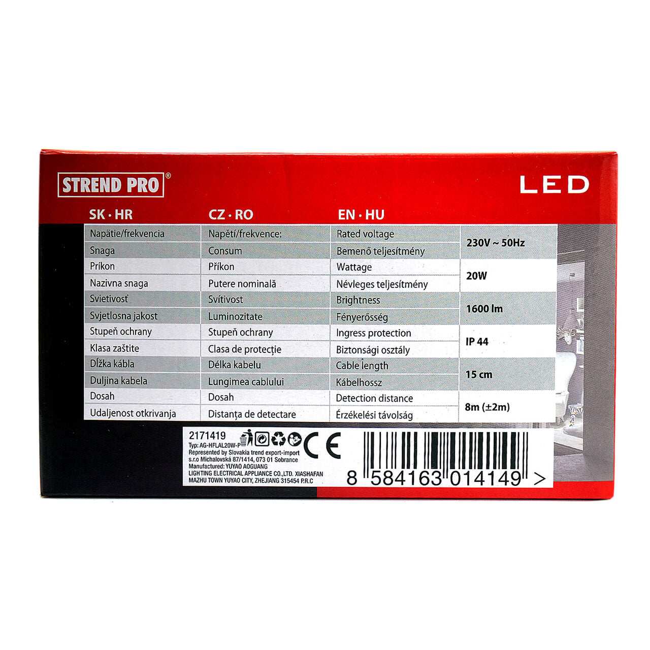 Munkalámpa, LED, szenzorral, 20 W, 1600 lm, IP44, Strend Pro