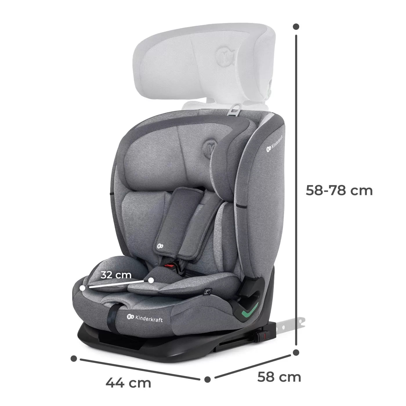 Scaun auto i-size, 76-150 cm, kinderkraft oneto 3, isofix, cool grey