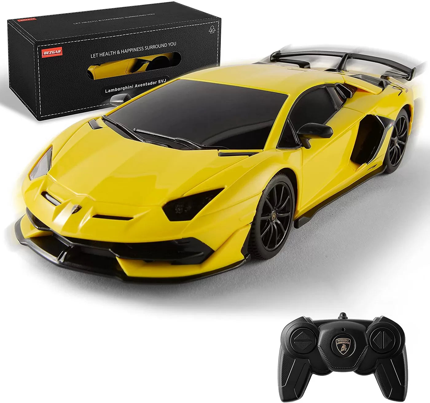 Masina cu telecomanda lamborghini aventador svj galben cu scara 1 la 24