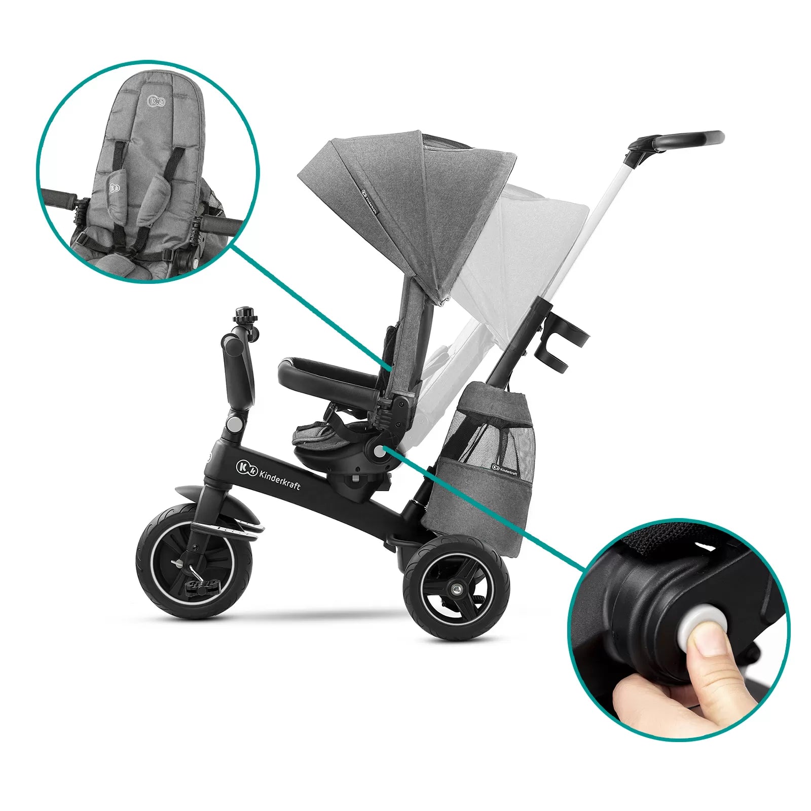 Kinderkraft easytwist tricikli, platina szürke