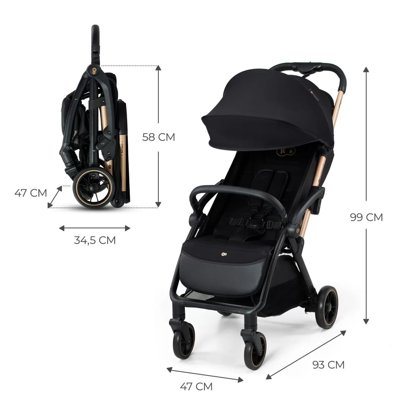 Carucior sport kinderkraft apino, 0-22 kg, raven black