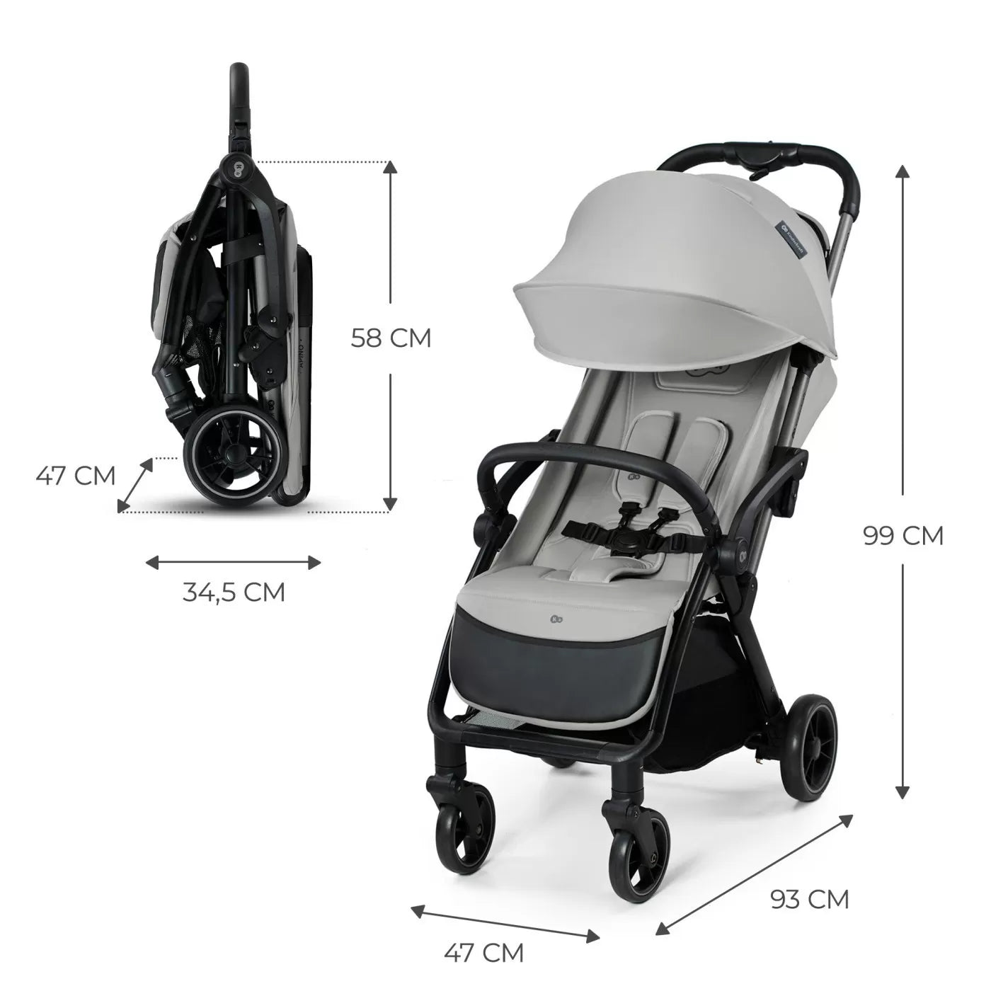 Carucior sport kinderkraft apino, 0-22 kg, dove grey