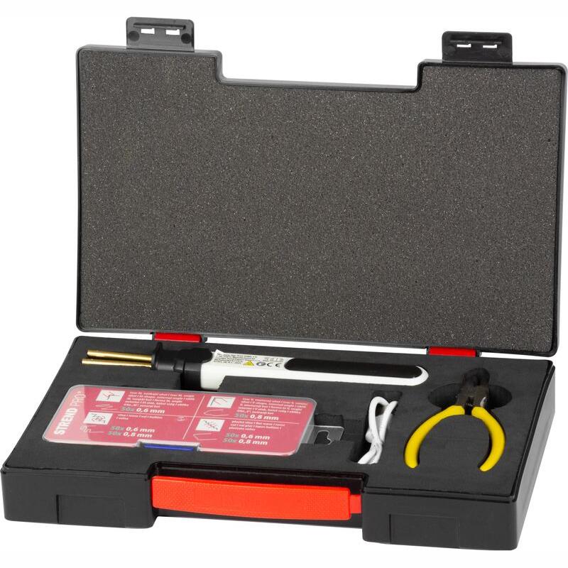 Aparat de lipit/sudat plastic, Strend Pro, cu trusa capse, cleste si geanta, incarcare USB, 2000 mAh