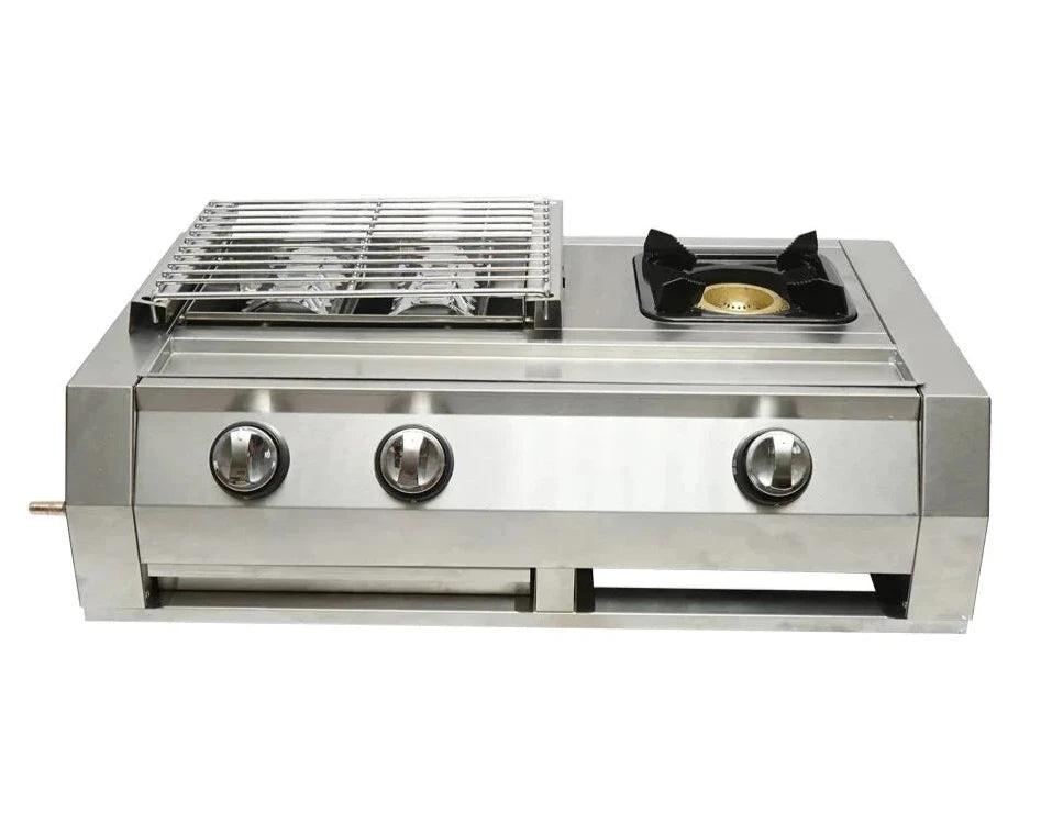 Aragaz camping portabil Breckner Germany, 2 în 1, cu un arzător și grill, ideal pentru excursii și gătit în aer liber