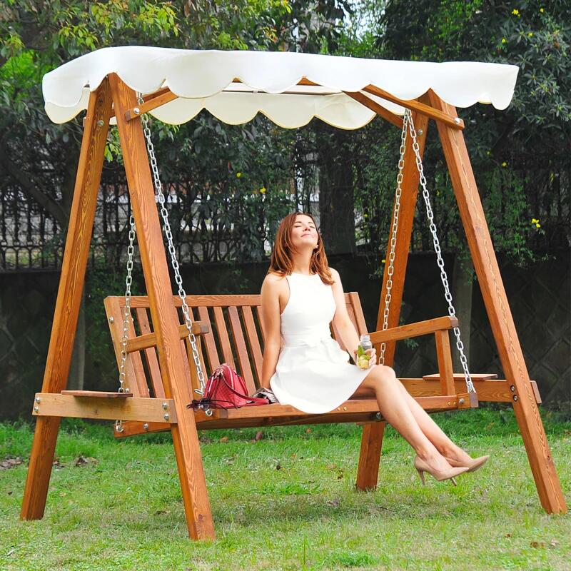 Balansoar gradina, 2 locuri, alb si natur, 162x130x185 cm, structura lemn, max 240 kg, Dakar