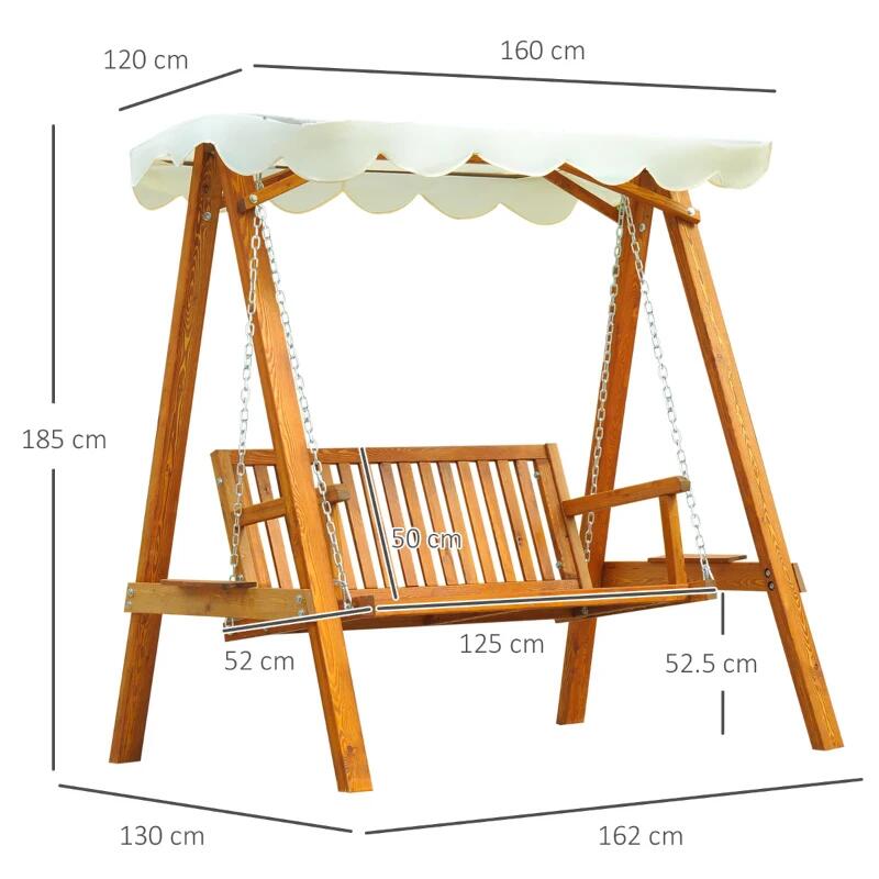 Balansoar gradina, 2 locuri, alb si natur, 162x130x185 cm, structura lemn, max 240 kg, Dakar