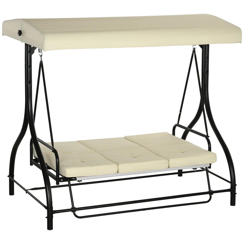 Balansoar gradina, 3 locuri, bej, 195x117x175 cm, functie pat, max 240 kg, Teko