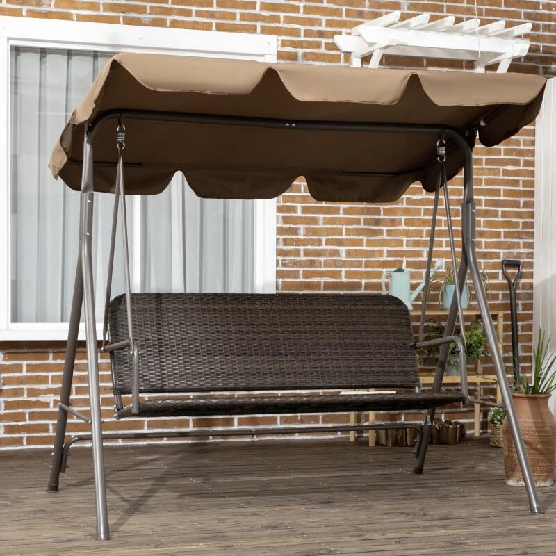 Balansoar gradina, maro si negru, 167x112x153 cm, ratan sintetic, max 240 kg, Terranova