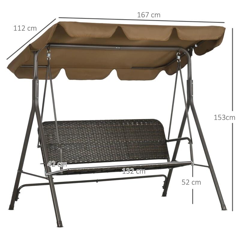 Balansoar gradina, maro si negru, 167x112x153 cm, ratan sintetic, max 240 kg, Terranova