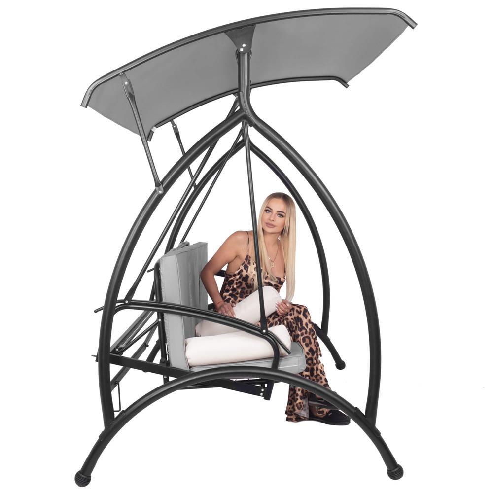 Balansoar gradina, Springos, 3 locuri, gri, 230x136x190 cm, functie pat, max 330 kg, Joko
