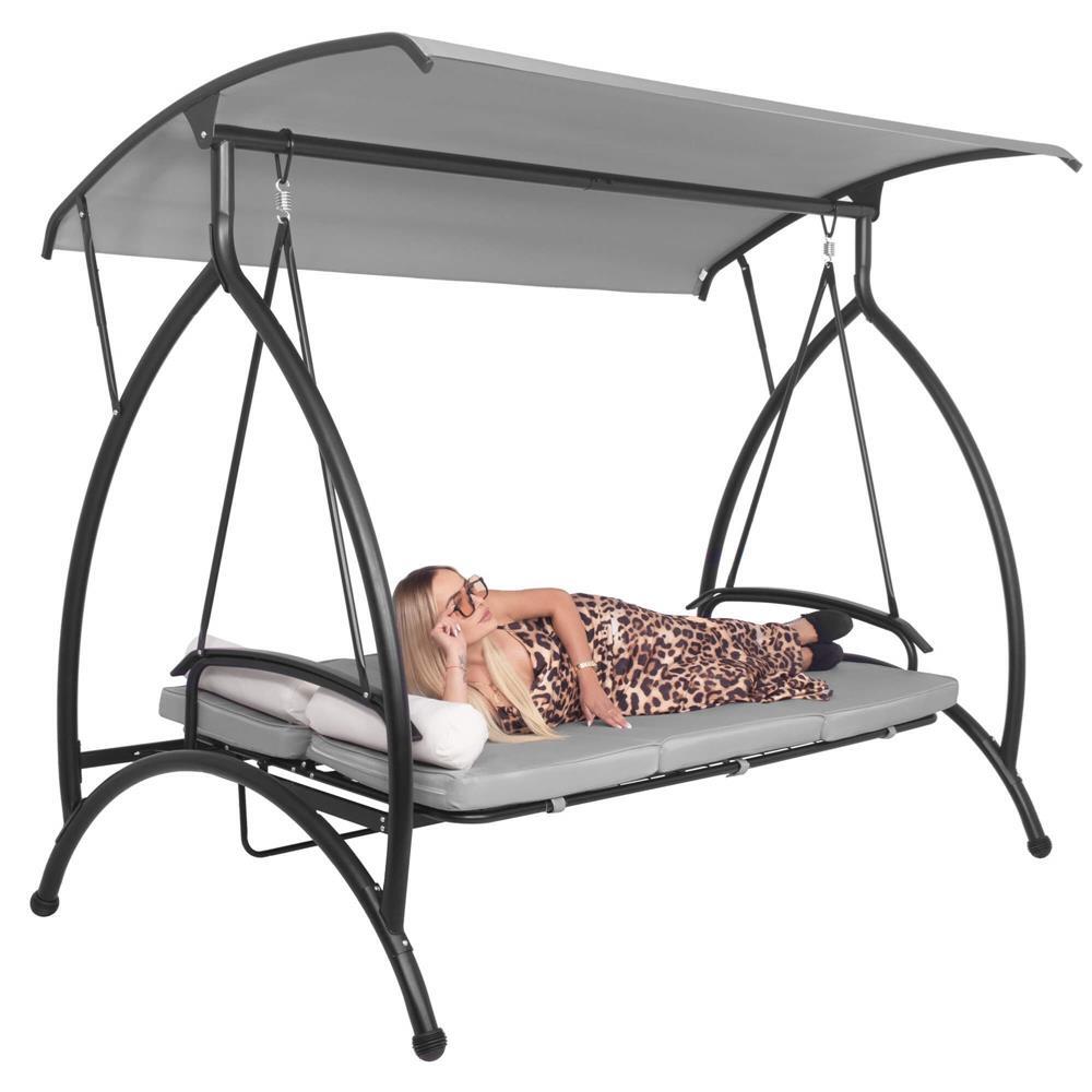Balansoar gradina, Springos, 3 locuri, gri, 230x136x190 cm, functie pat, max 330 kg, Joko