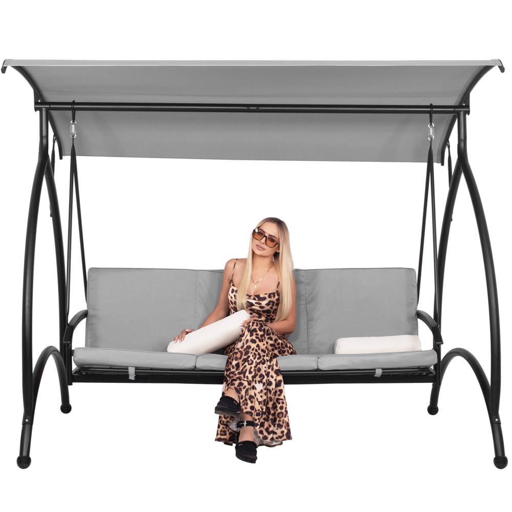 Balansoar gradina, Springos, 3 locuri, gri, 230x136x190 cm, functie pat, max 330 kg, Joko