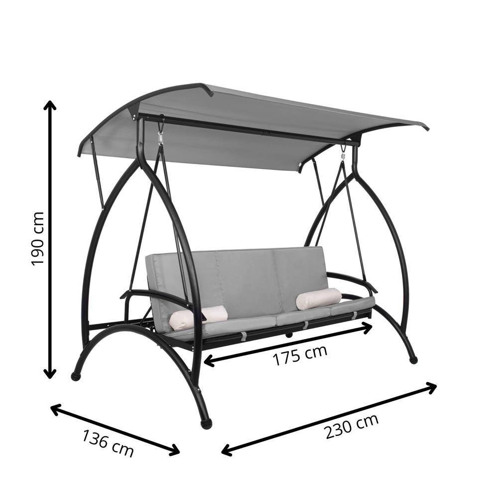 Balansoar gradina, Springos, 3 locuri, gri, 230x136x190 cm, functie pat, max 330 kg, Joko