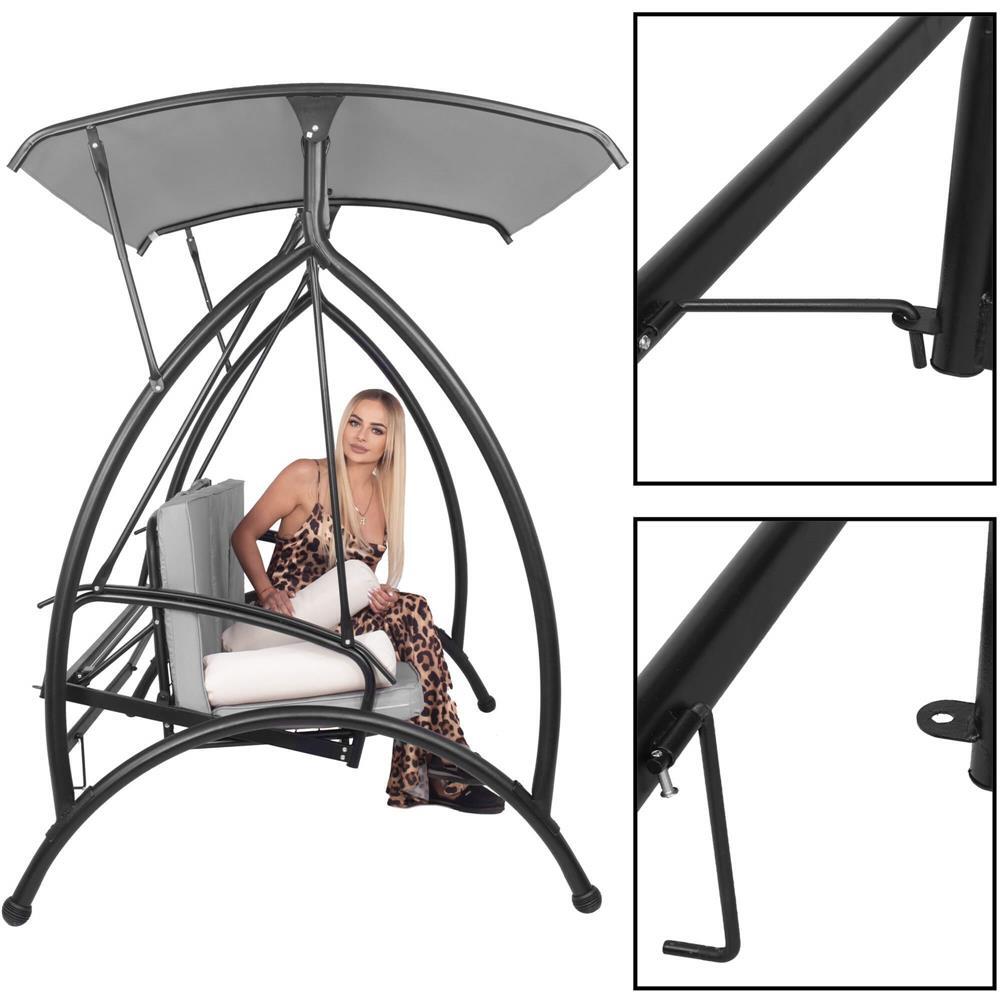 Balansoar gradina, Springos, 3 locuri, gri, 230x136x190 cm, functie pat, max 330 kg, Joko
