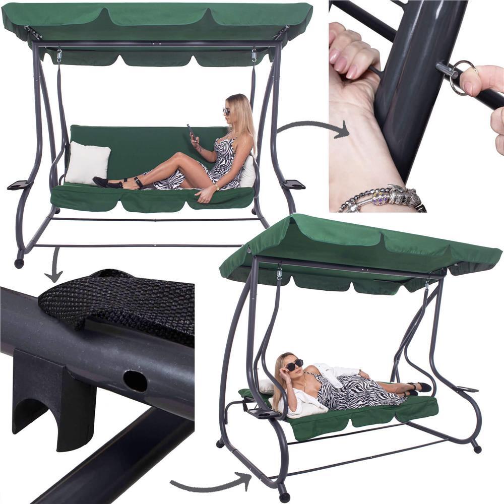 Balansoar gradina, Springos, 3 locuri, verde, 194x122x167-200 cm, functie pat, max 280 kg, Venetia