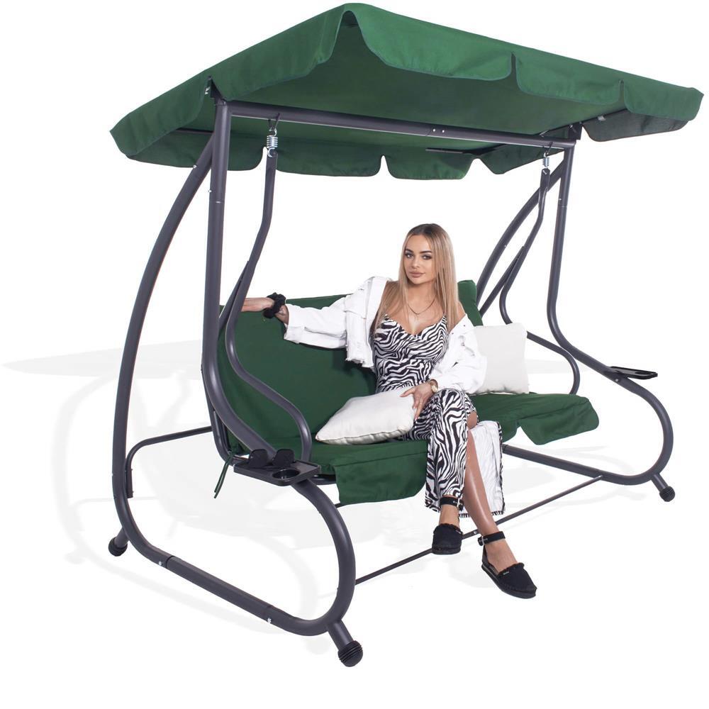 Balansoar gradina, Springos, 3 locuri, verde, 194x122x167-200 cm, functie pat, max 280 kg, Venetia