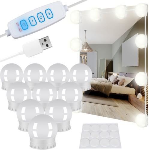 LED izzók tükörbe, fésülködőasztalba, sminkbe, vezérlőpanellel, 30 világítási mód, USB, 10 darabos készlet, Malatec
