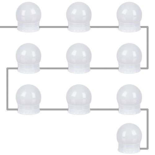 LED izzók tükörbe, fésülködőasztalba, sminkbe, vezérlőpanellel, 30 világítási mód, USB, 10 darabos készlet, Malatec