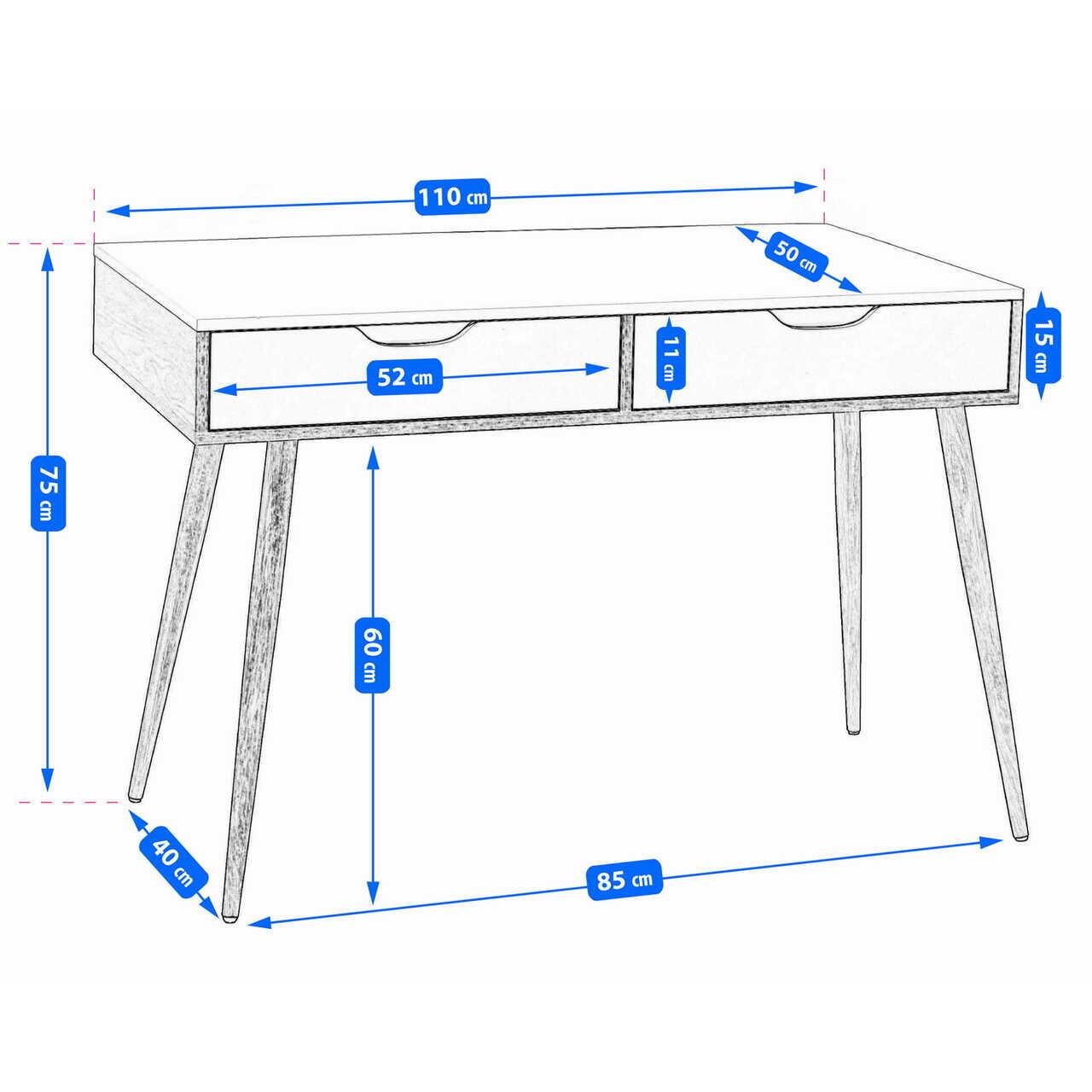 Birou calculator, Jumi, placa MDF, 2 sertare, alb si natur, 110x50x75 cm