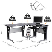 Birou calculator pe colt, metal si sticla, cu raft tastatura, negru, max 50 kg, 139x164x75 cm