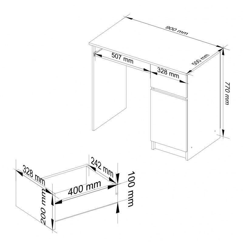 Birou calculator, placa laminata, 1 sertar, 1 dulap cu 2 rafturi, dreapta, gri grafit, 90x50x77 cm