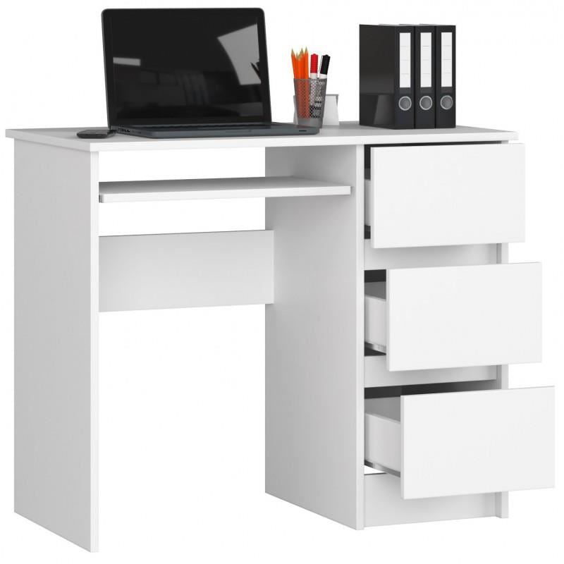 Birou calculator, placa laminata, 3 sertare, dreapta, 1 raft, alb, 90x50x77 cm