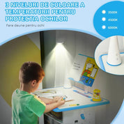 Birou cu scaun pentru copii 6-12 ani, inaltime reglabila, PP, MDF, otel, lampa USB, albastru