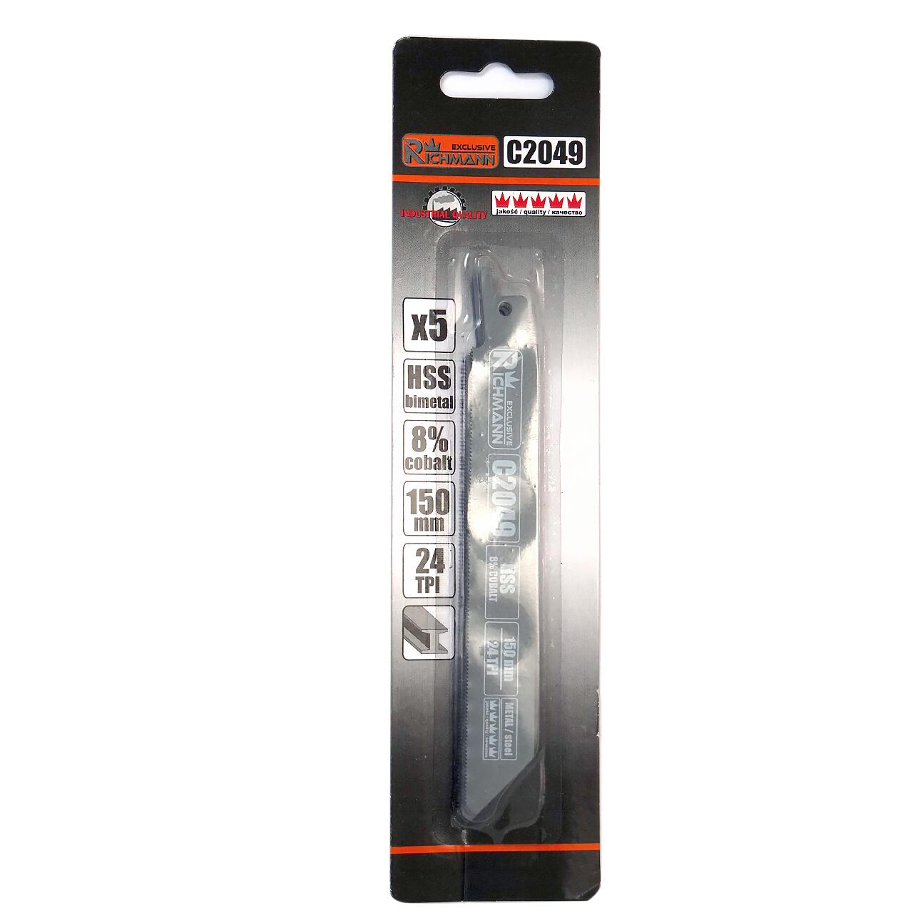 Szablyafűrészlap fémhez, HSS bimetál-kobalt, 24 fogú, 5 darabos készlet, 150 mm, Richmann Exclusive