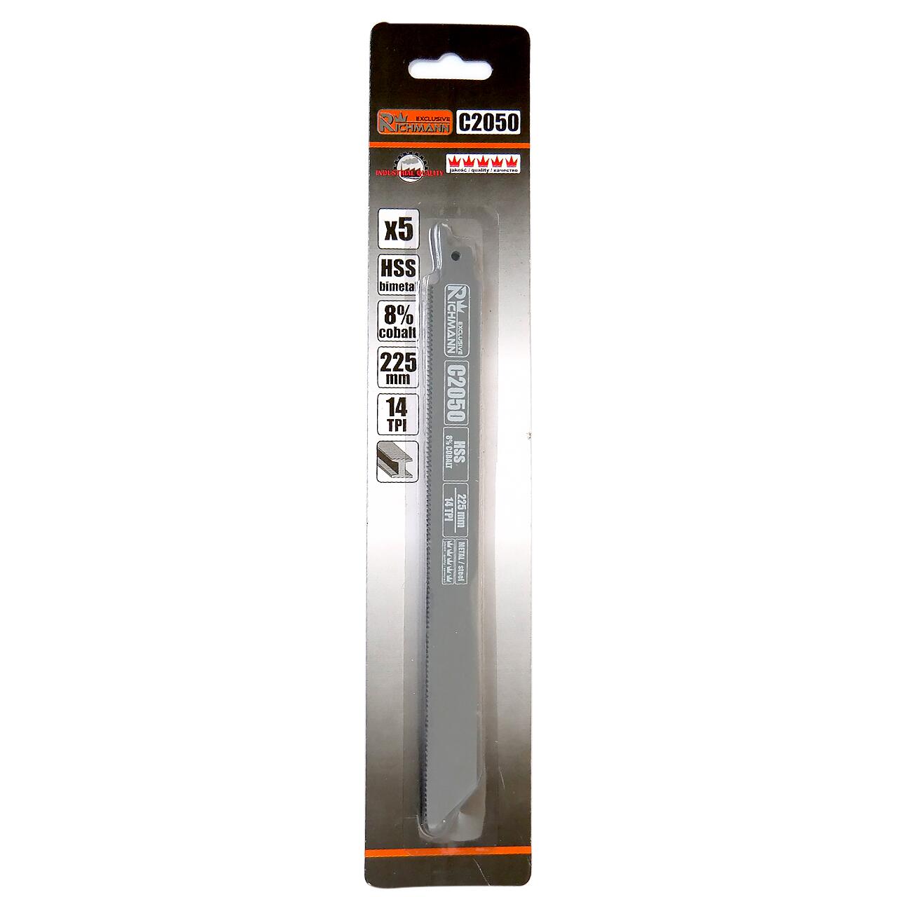 Szablyafűrészlap fémhez, HSS bimetál-kobalt, 14 fogú, 5 darabos készlet, 225 mm, Richmann Exclusive