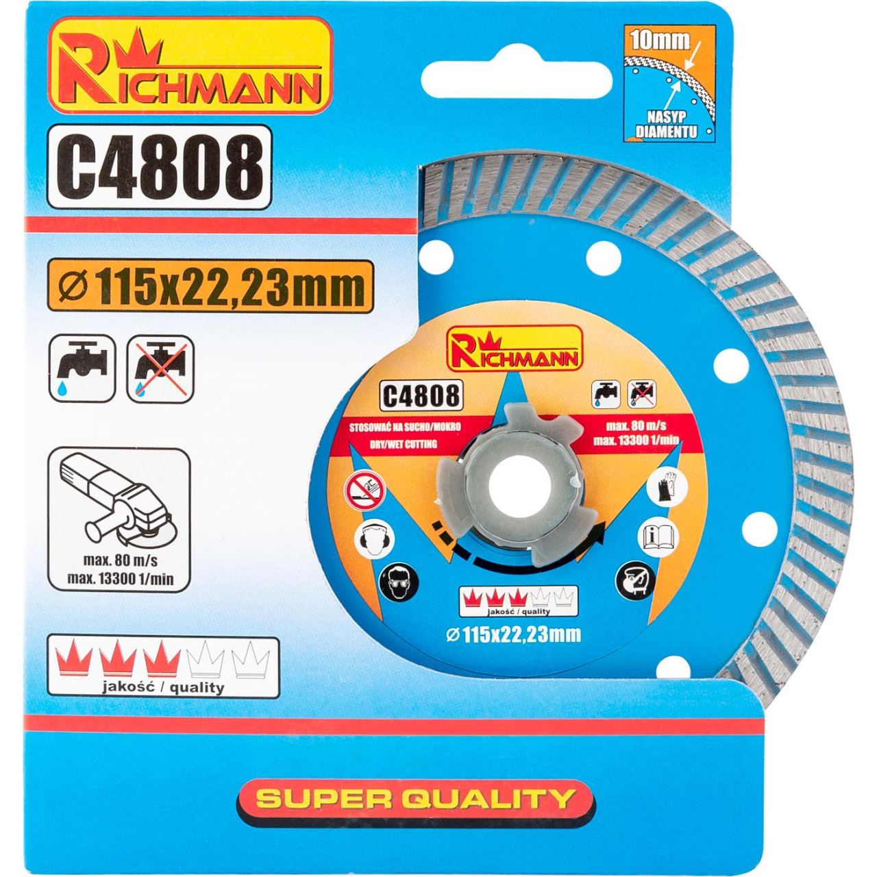 Turbó gyémánttárcsa, betonhoz, nedves és száraz vágás, 115 mm/22,23 mm, Richmann