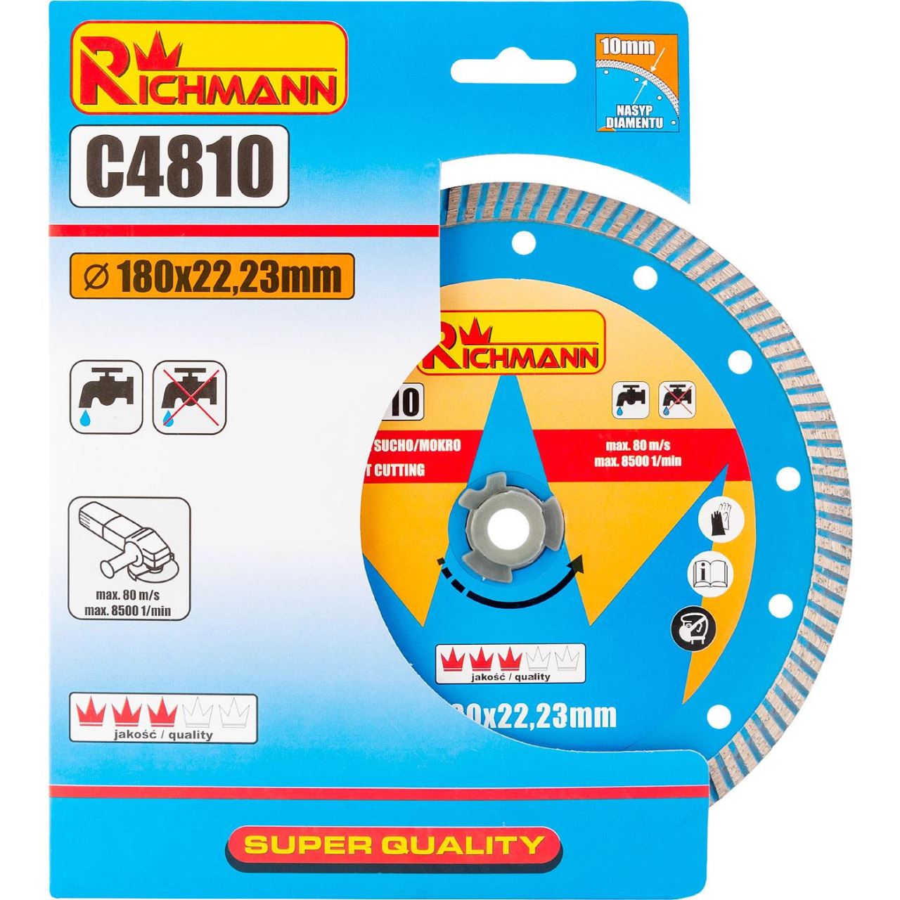 Turbó gyémánttárcsa, betonhoz, nedves és száraz vágás, 180 mm/22,23 mm, Richmann