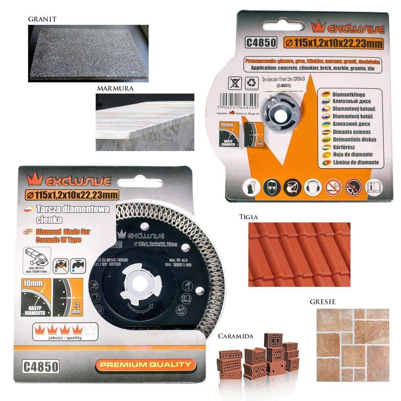 Vékony turbó gyémántpenge, kerámialapok vágásához, nedves és száraz vágáshoz, 3 darabos készlet, 115 mm/22,23 mm, Richmann Exclusive